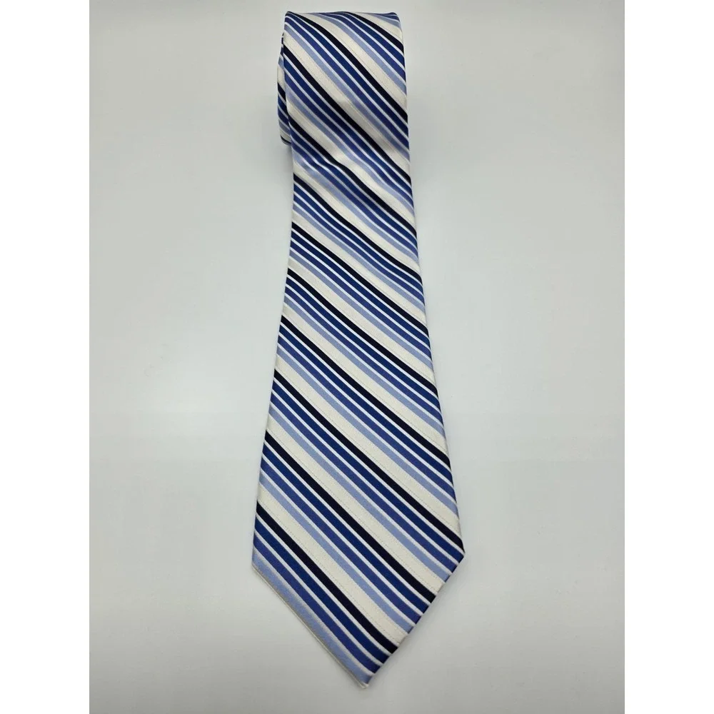 Express Men's Silk Blue White Striped Necktie 60